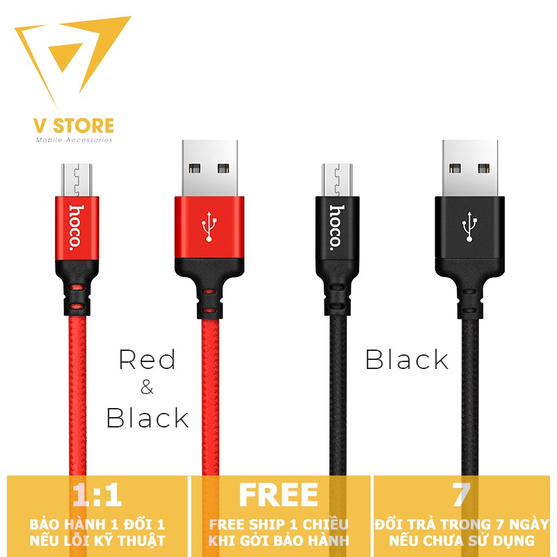 DÂY CÁP SẠC NHANH HOCO X14 DÂY DÙ MICRO USB CHO ĐIỆN THOẠI ANDROID/ ss/ OPPO 2A -DÀI 1M - ĐEN/ ĐỎ