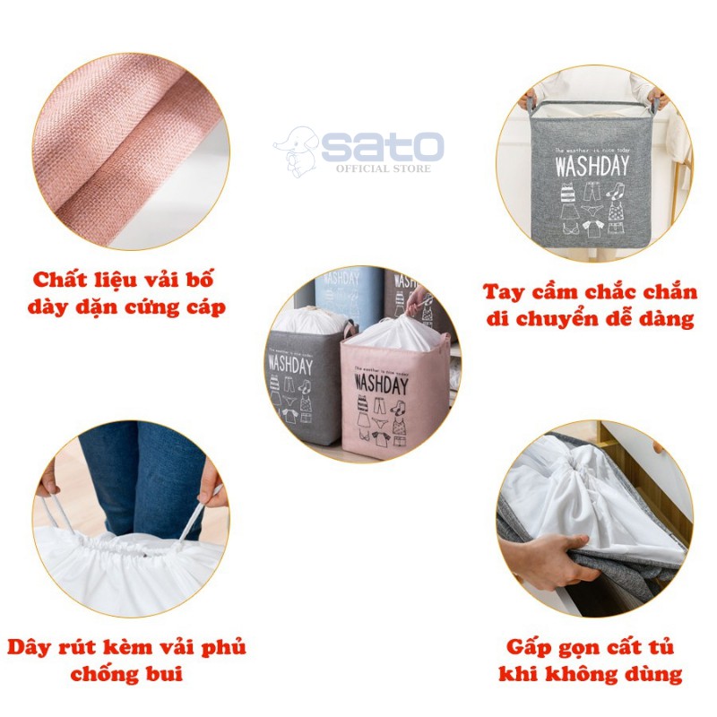 Giỏ đựng quần áo bằng vải cỡ lớn, túi đựng chăn màn đa năng washday gấp gọn tiện lợi