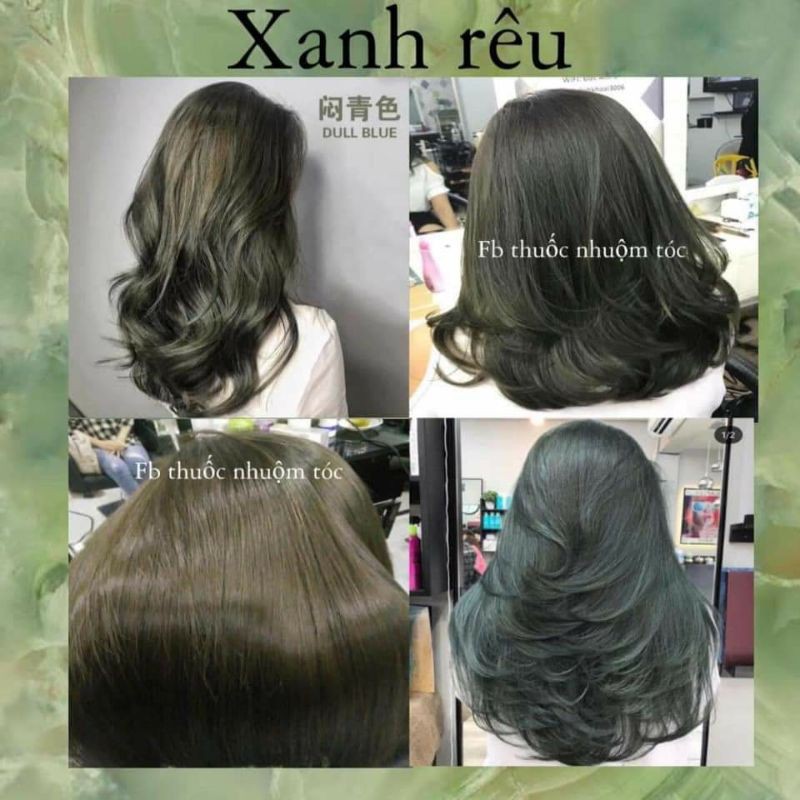 combo nhuộm xanh rêu khói kèm oxi trợ dưỡng và găng tay