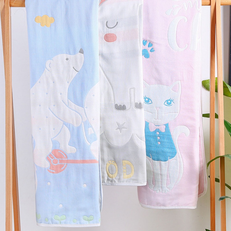 Chăn Cotton 6 Lớp Dày Dặn Mềm Mại In Họa Tiết Hoạt Hình Dành Cho Bé Sơ Sinh