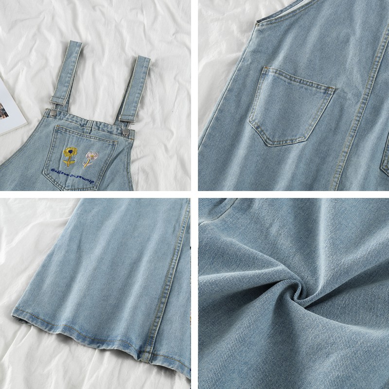 Đầm yếm Xiaozhainv chất denim form rộng họa tiết thêu trẻ trung cho nữ | BigBuy360 - bigbuy360.vn