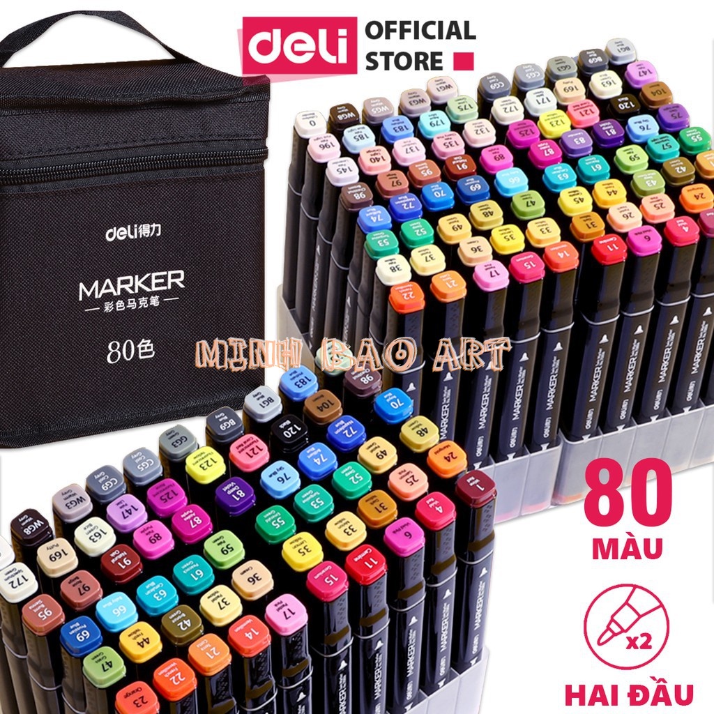 BÚT MÀU MARKER DELI KÈM TÚI VẢI 30/40/60/80 MÀU 70806