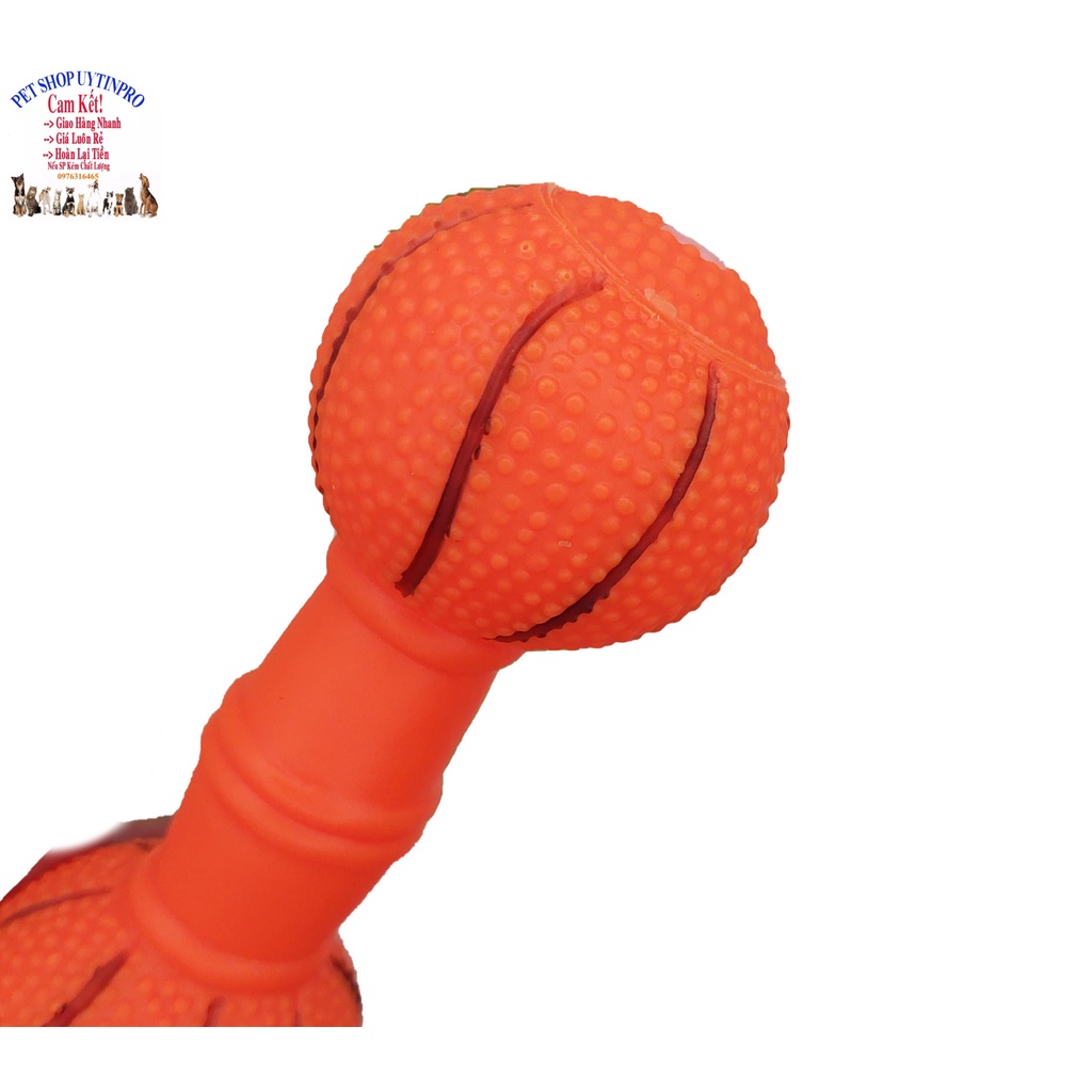Đồ chơi cho Chó Hình quả tạ Dài 16cm In hình bóng bowling Phát ra tiếng kêu Chất liệu nhựa dẻo, Giúp thú cưng sảng khoái
