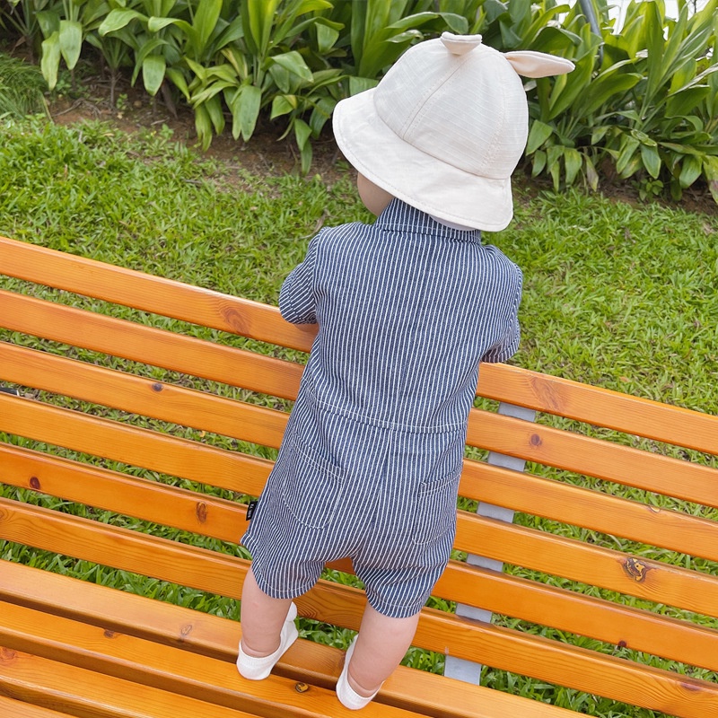 Bộ Áo Liền Quần Vải Denim Mỏng Họa Tiết Kẻ Sọc Thời Trang Mùa Hè Mới Cho Bé Trai 2022