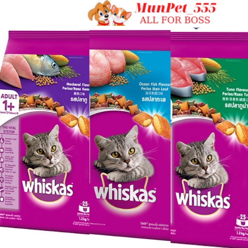 Thức ăn mèo lớn whiskas ( kèm 1 gói quà tặng cho boss )vị cá biển,cá thu,cá ngừ gói 1,2kg