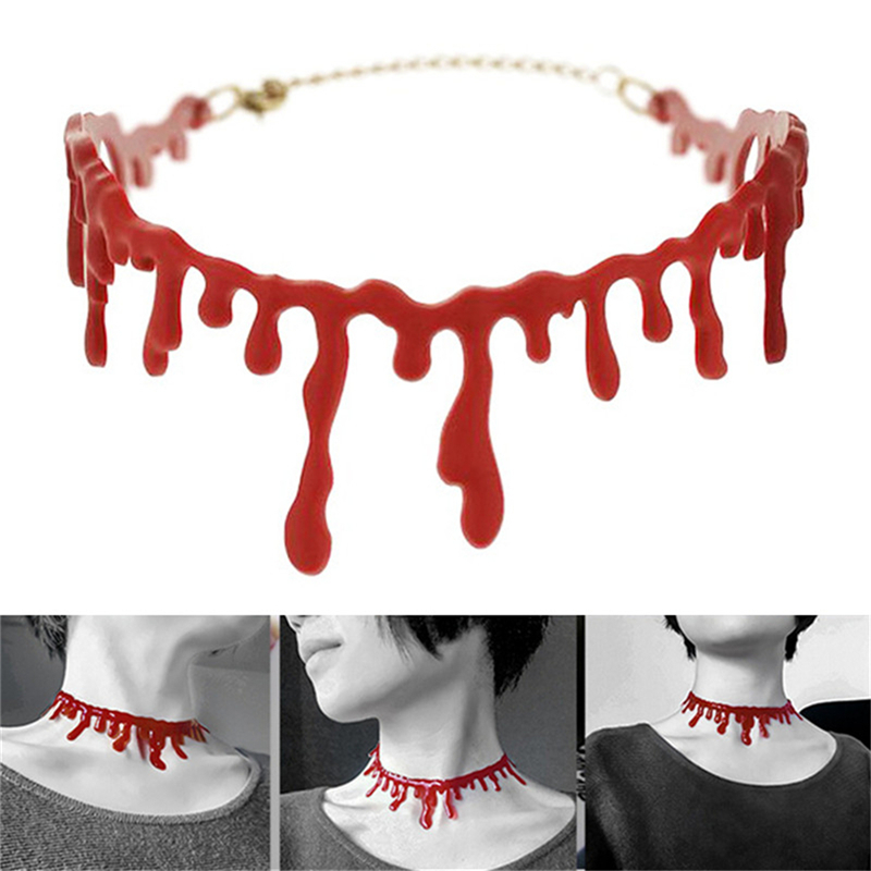 Vòng Cổ Choker Phong Cách Punk Rock Blood Red Stitch