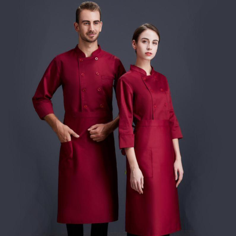 Áo Đầu Bếp Dài Tay Hai Hàng Nút Cài Sau Lưng Màu Trơn Phong Cách Phương Tây