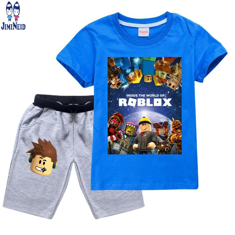 【JD】In stock ROBLOX Cartoon 2pcs/set Cute Baby Boy Suit Short Sleeve T shirt+Shorts Kids Tops Boys Girls