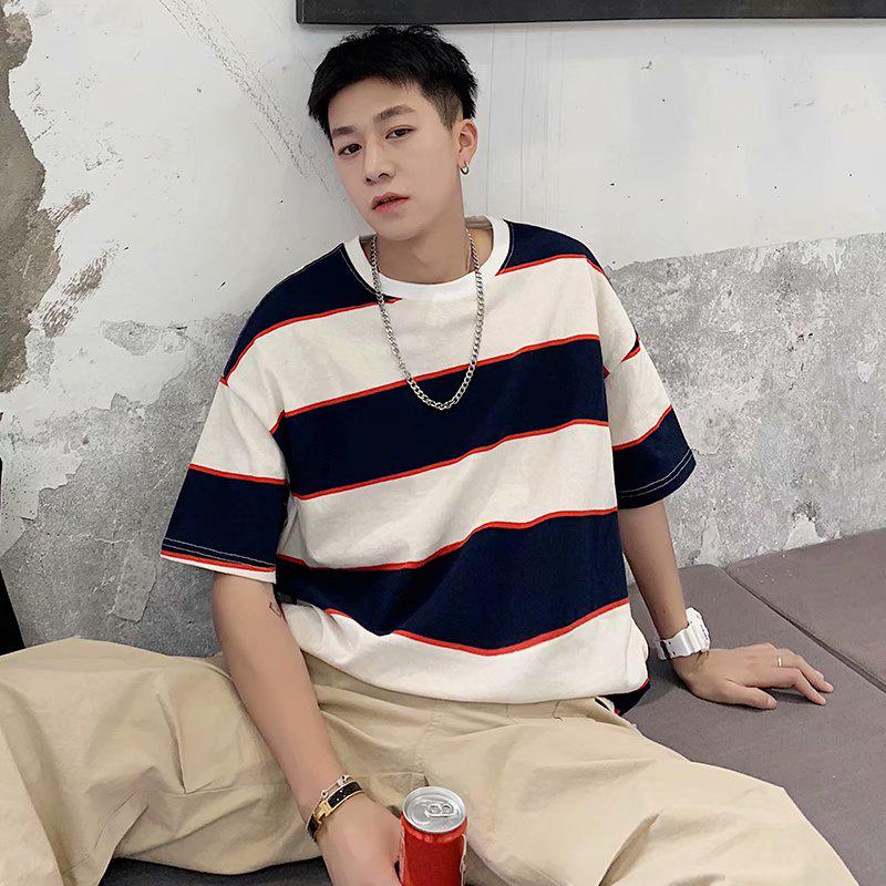 Áo thun tay ngắn họa tiết sọc ngang phong cách hiphop có 4 màu tùy chọn size M-8XL