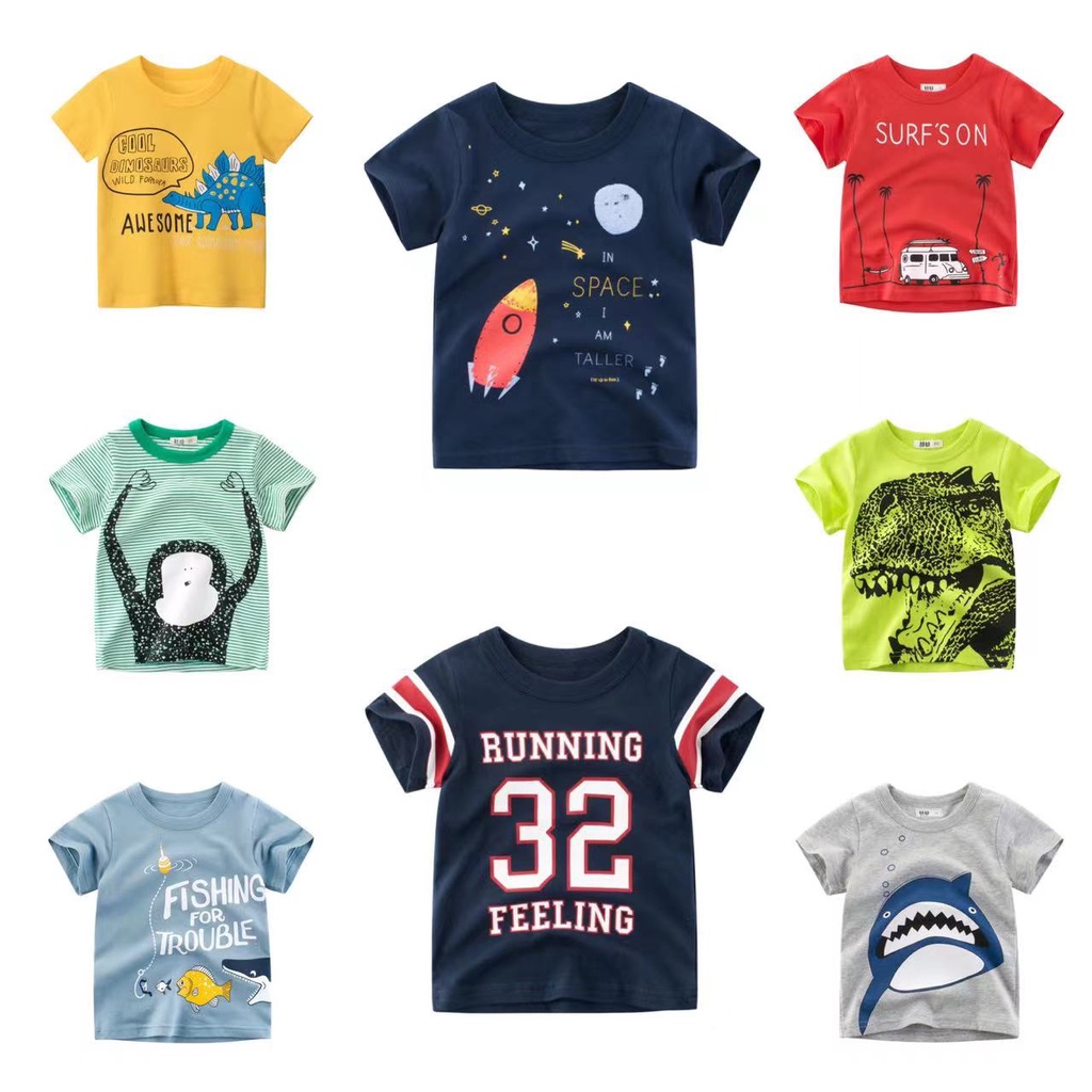 Áo Thun Tay Ngắn Cổ Tròn Dễ Phối Đồ Thời Trang Cho Bé Trai