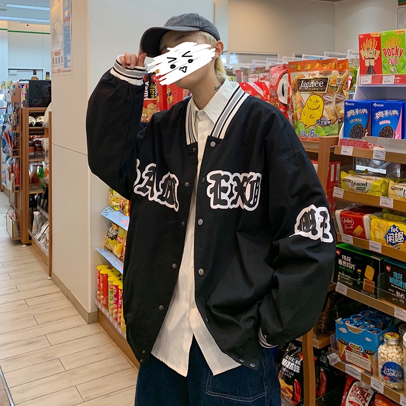 Áo khoác bóng chày tay dài dáng rộng phong cách hip hop thời trang xuân thu dành cho nam