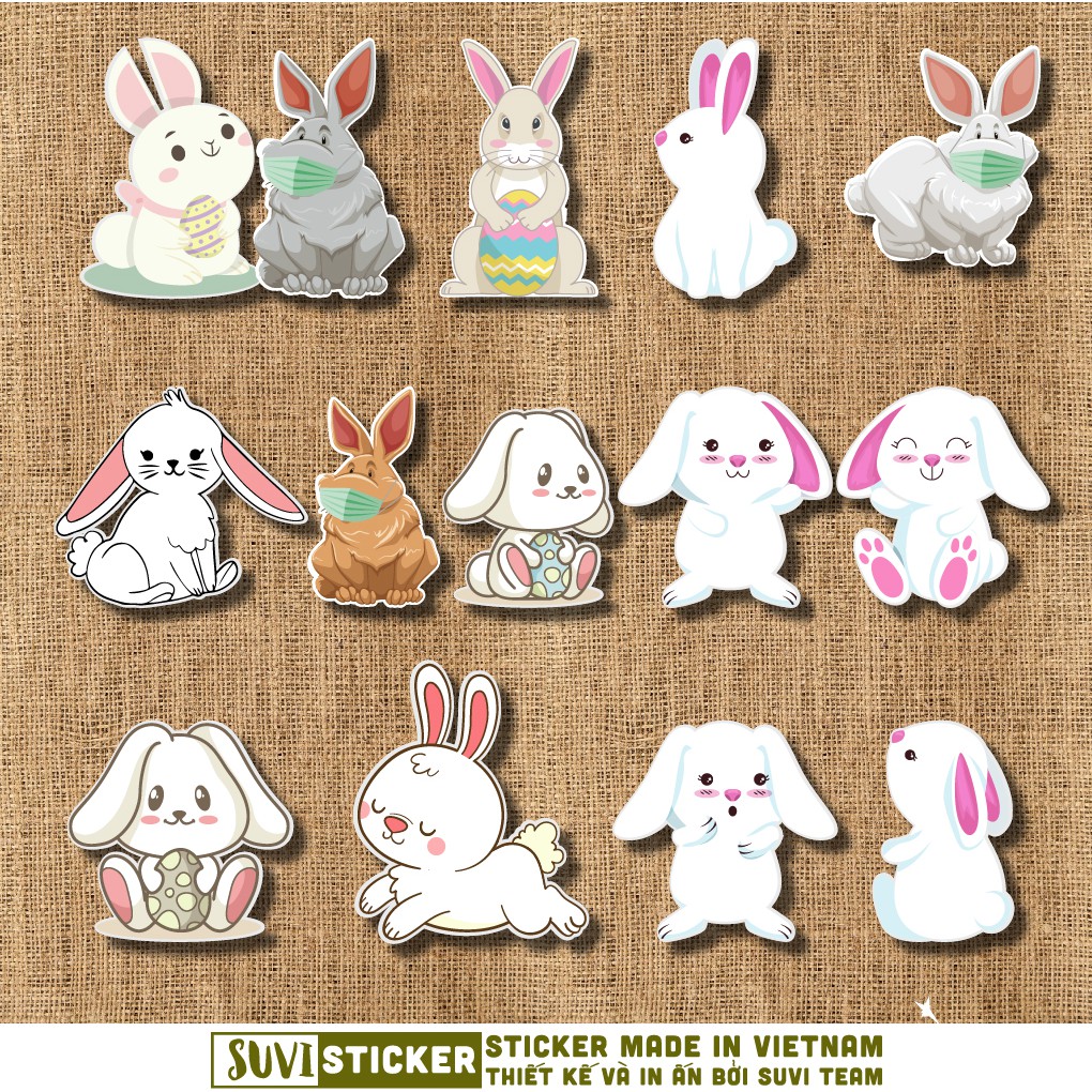 50 Sticker Thỏ chống nước sticker dán laptop, điện thoại, đàn guitar, mũ bảo hiểm, vali. MSP: A20