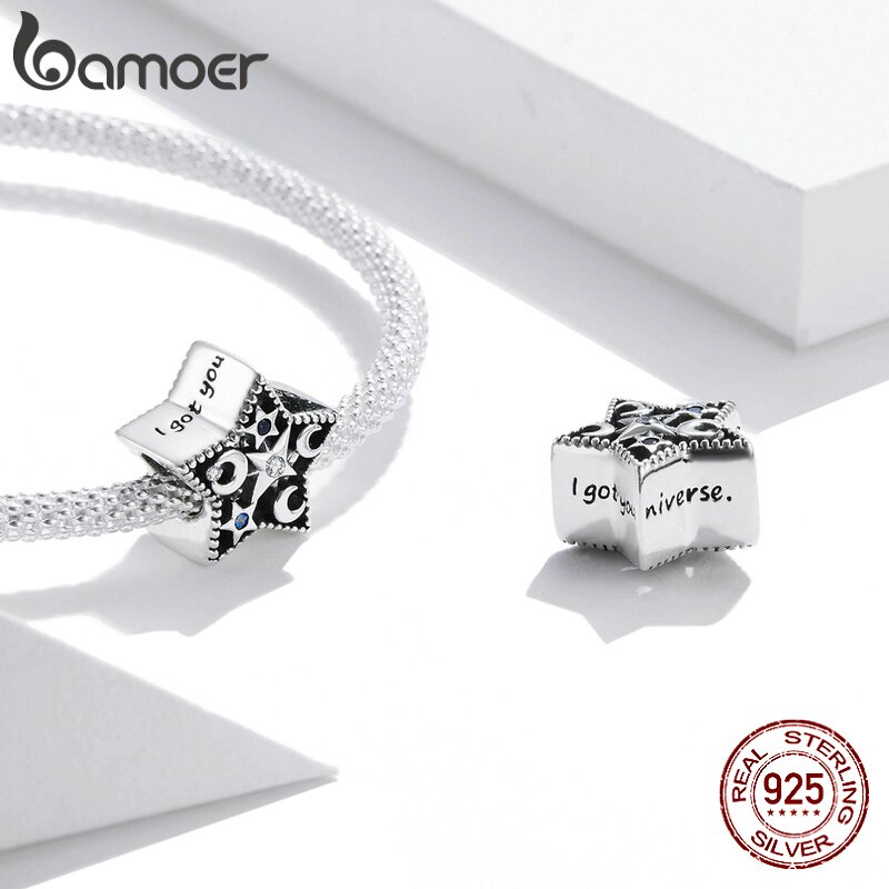 Hạt phụ kiện Bamoer BSC441 bằng bạc S925 hình ngôi sao dùng làm vòng tay/ vòng cổ thời trang DIY