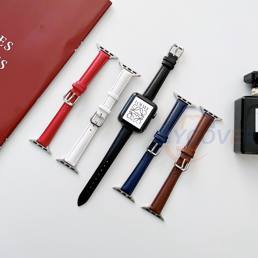Dây Đeo Bằng Da Mỏng Cho Đồng Hồ Thông Minh Series 7 6 SE 5 4 3 2 1 Kích Thước 41mm 45mm 44mm 40mm 42mm 38mm