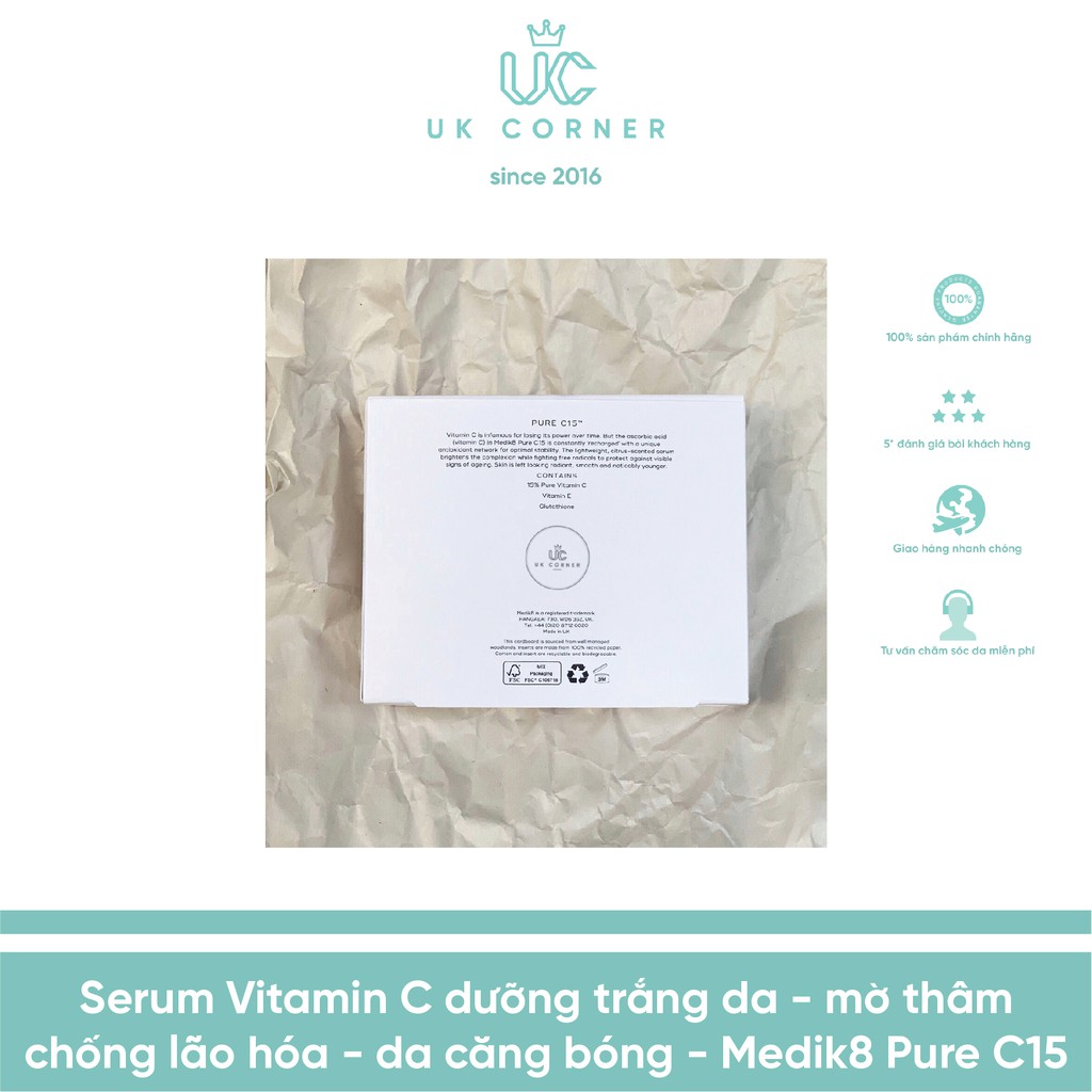 [Vỏ chai mới] Serum Vitamin C Đổi Đời - trắng da - mờ thâm nhanh nhất - chống lão hóa - da căng bóng - Medik8 Pure C15