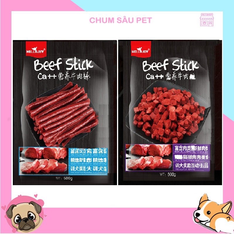 Thanh thịt bò bổ sung Canxi cho chó Hello Joy gói 500g Bánh thưởng cho chó mèo thú cưng