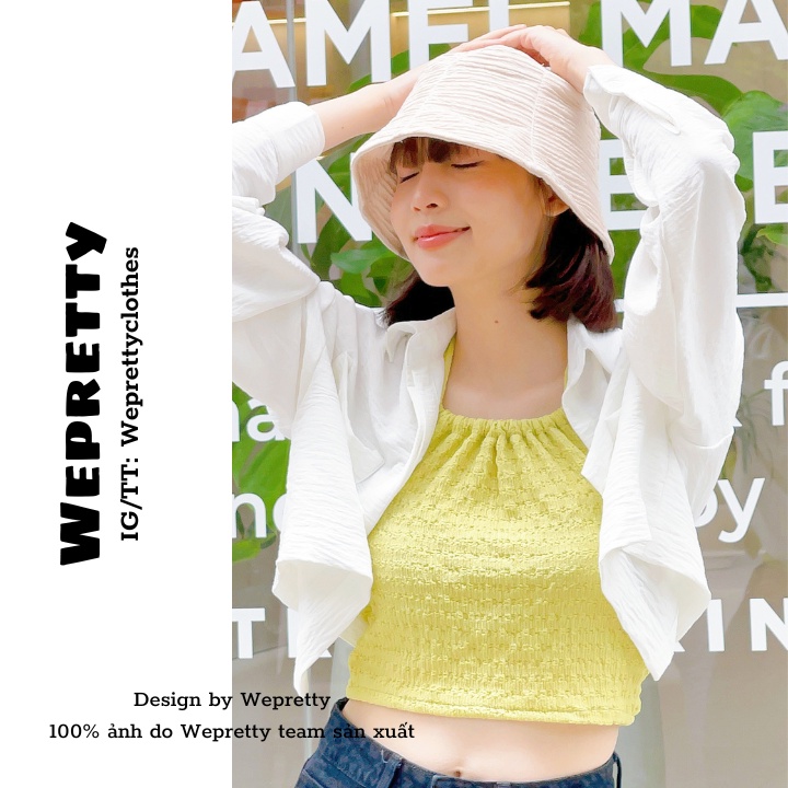 Áo yếm buộc dây freesize trendy chất vải thun xốp màu xanh bơ phù hợp với các outfit mùa hè AH09 Wepretty Clothes