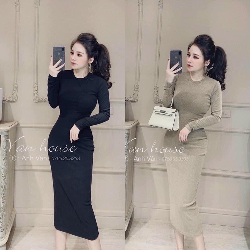 [Mã SKAMLTSM11 giảm 10% đơn 99K] Váy tăm body dài tay chất liệu co giãn bo dáng dài siêu xinh | BigBuy360 - bigbuy360.vn