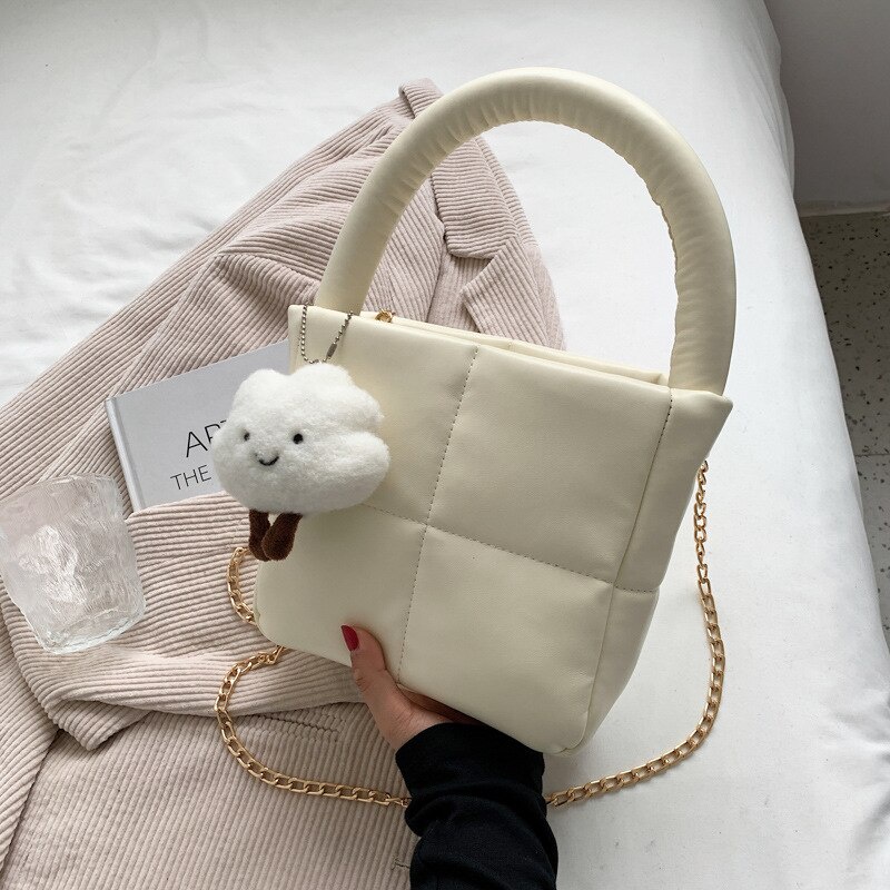 Túi xách Jasmin Noir hình vuông nhỏ may chần caro phối dây xích thời trang cho nữ