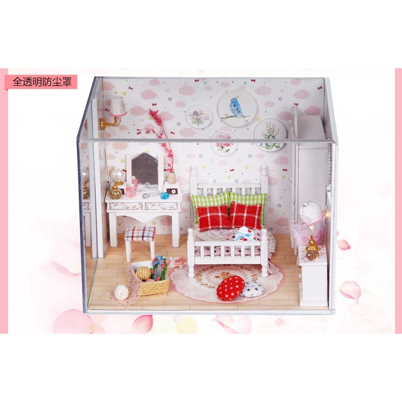 [Hàng sẵn] Mô hình phòng ngủ DIY nhà búp bê tự lắp ráp có đèn LED, Các chi tiết nhỏ vô cùng tinh xảo và chắc chắn