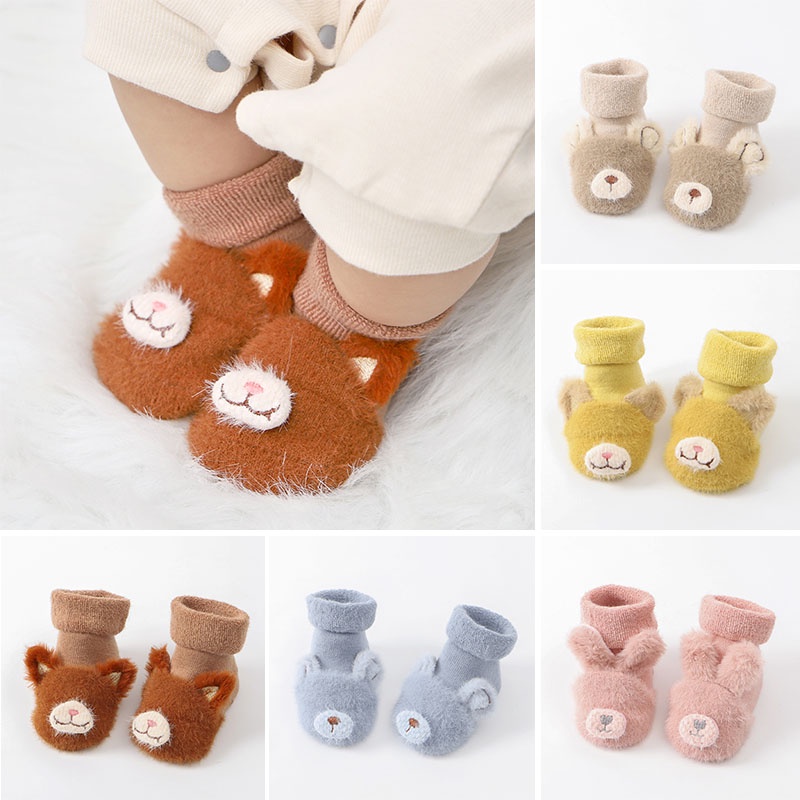 Vớ Cotton Mềm Dày Dặn Ấm Áp Không Trơn Hình Thú Nhồi Bông Dễ Thương Cho Trẻ Sơ Sinh