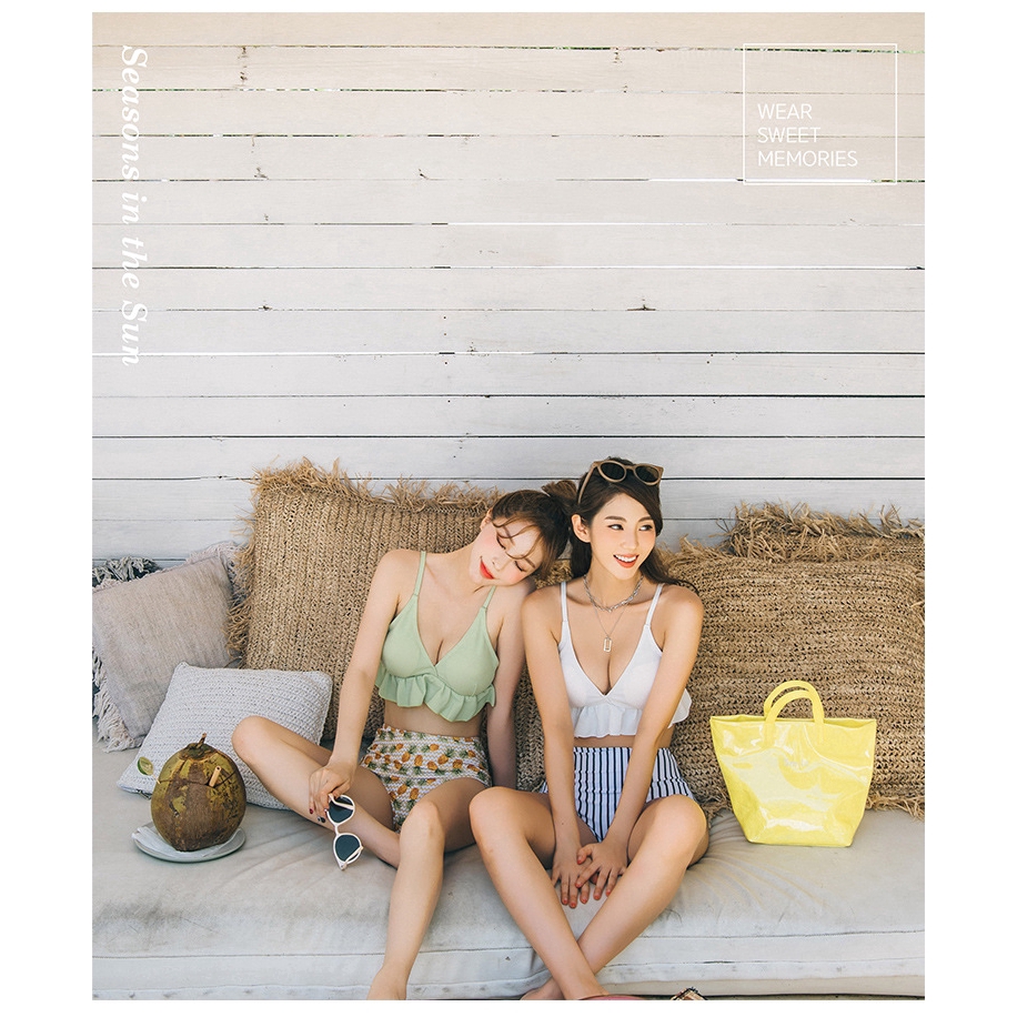 Bikini vải kẻ sọc / in hình quả dứa hai màu áo tùy chọn trắng / xanh lá | BigBuy360 - bigbuy360.vn