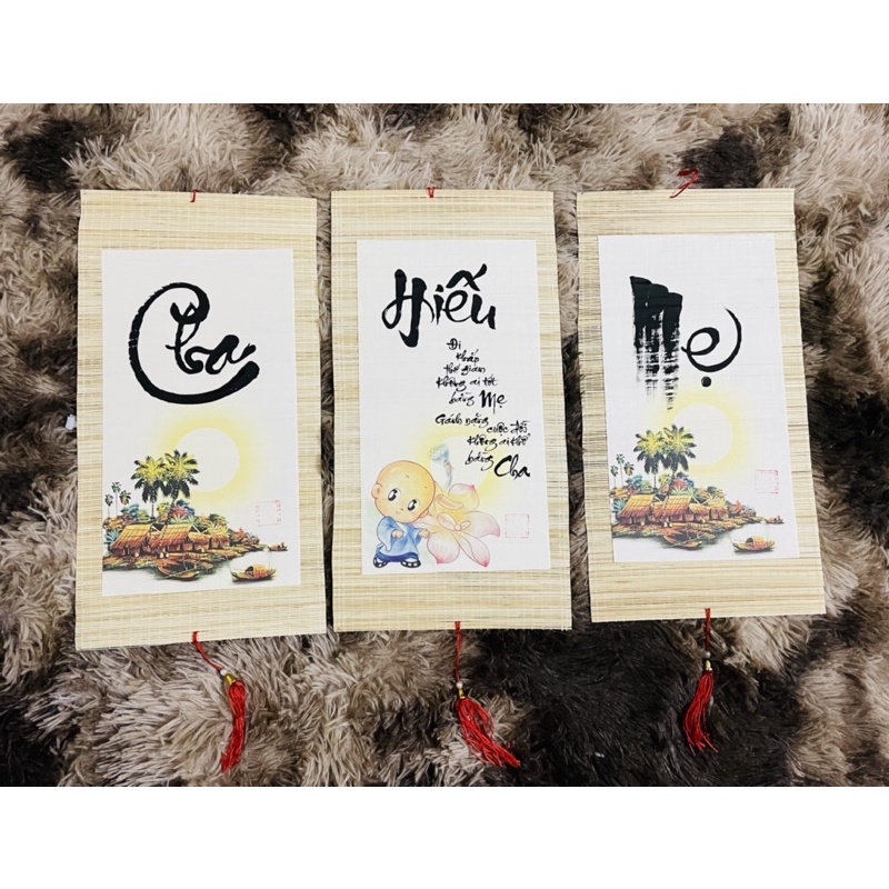 Set 3 mành tre size 20* 40cm dùng viết vẽ chữ thư pháp