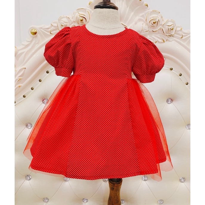 💕Váy thiết kế cho bé chấm bi đỏ phối ren✨FREESHIP✨ Nhung Vũ Kids 💋Thời trang thiết kế