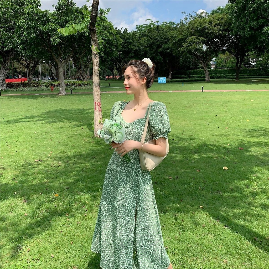 sexy váy xanh bơ đầm tay phồng đầm hở lưng đầm dài váy bầu mùa hè váy hoa nhí vintage đầm cổ vuông đầm bigsize nữ váy nữ xinh váy đi chơi đầm đi tiệc đầm nữ