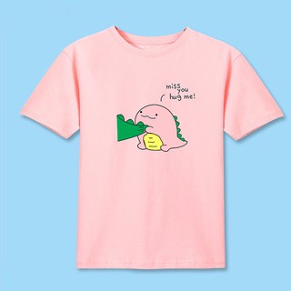 Áo Thun Nữ Màu Hồng Hình Khủng Long Cute miss you hug me DLX