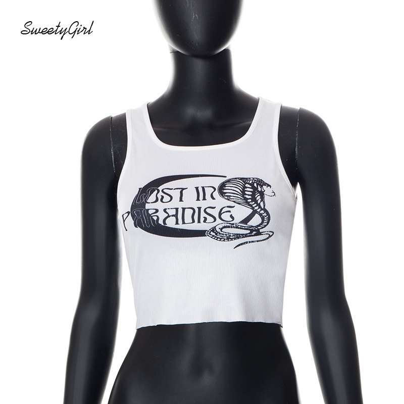 Áo Tank Top Cổ Chữ U In Chữ Màu Trắng Tương Phản Thời Trang 2022 Quyến Rũ Cho Nữ