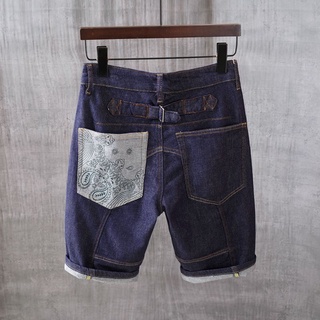 Quần Short Denim Phối Túi Họa Tiết Hoa Phong Cách Nhật Bản Cho Nam