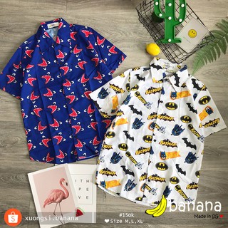 [Banana]- Áo sơ mi hoạt hình cá mập/ Batman (M,L,XL)