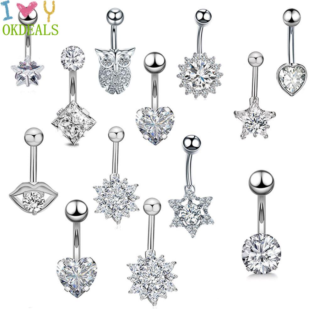 OKDEALS Sexy Belly Piercing Jewelry Five-pointed Star Cartilage Earring Belly Button Ring Surgical Cubic Zirconia Love Steel Helix Dangling Navel