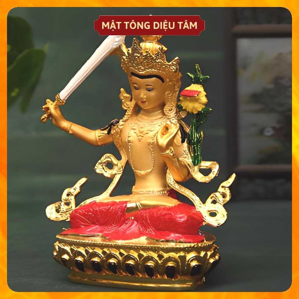 Tượng phật văn thù bồ tát mật tông Tây Tạng thờ cúng , tượng phật để ô tô - mẫu Văn Thù màu 14,5cm vẽ tay Tây Tạng