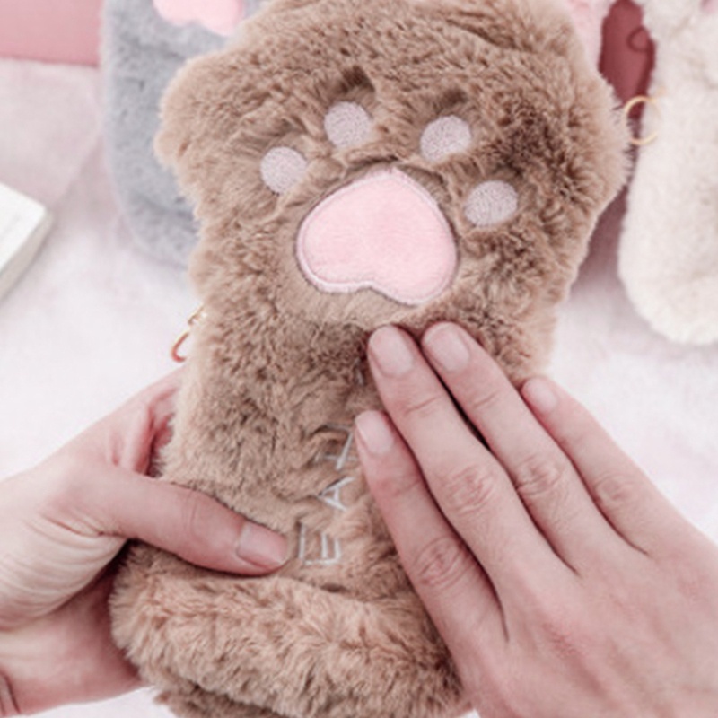 Túi Đựng Bút Hình Chân Mèo Phủ Lông Dễ Thương Sức Chứa Lớn Tiện Dụng Cho Nữ