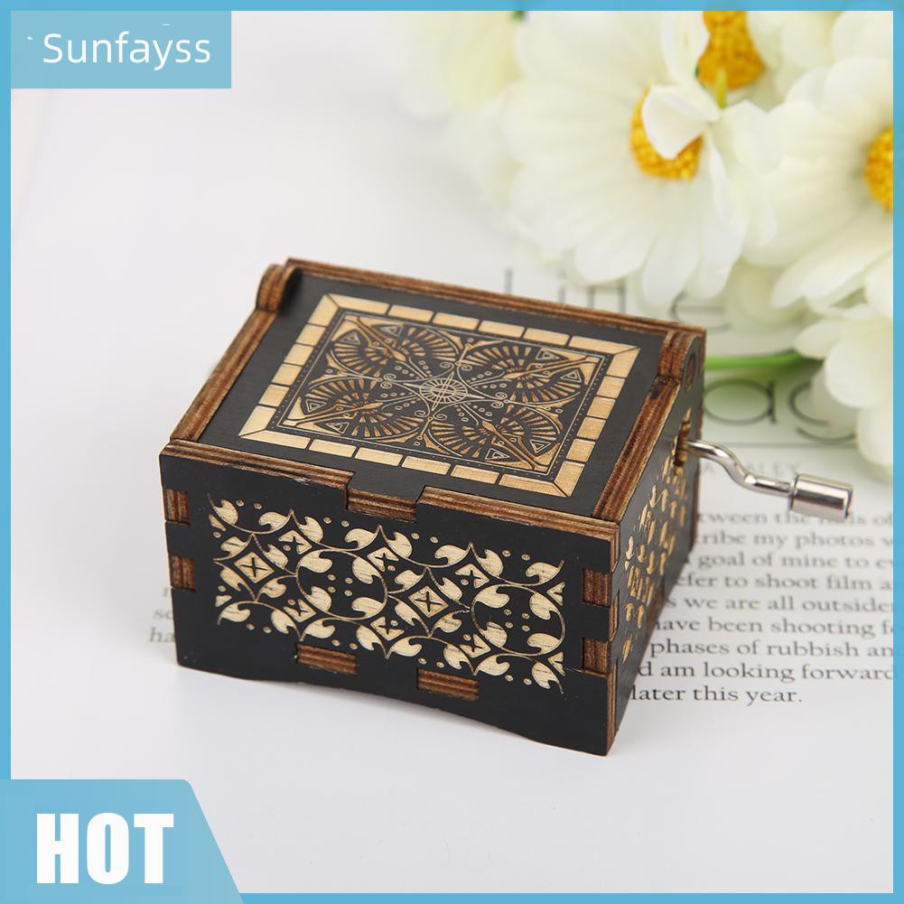 Hộp nhạc bằng gỗ khắc chữ You Are My Sunshine phong cách vintage