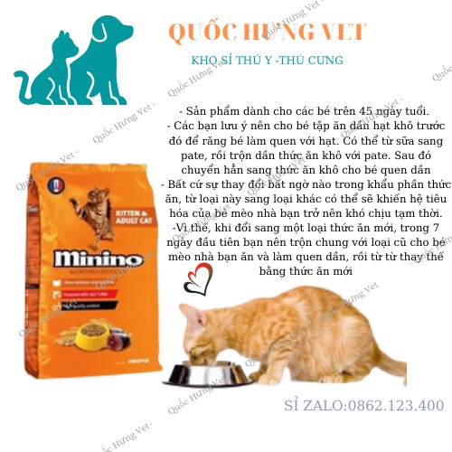 Hức Ăn Hạt Khô Cho Mèo Con Và Mèo Lớn Vị Cá Ngừ Minino Gói 480g