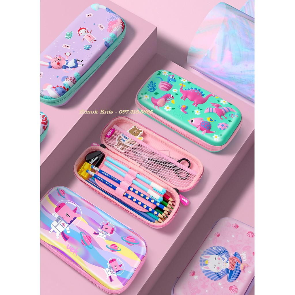 Hộp bút chính hãng UEK cho bé gái tiểu học hình unicorn, mèo cute full box siêu dễ thương