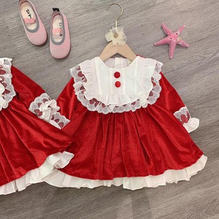 váy nhung đỏ cổ trắng cho bé gái
