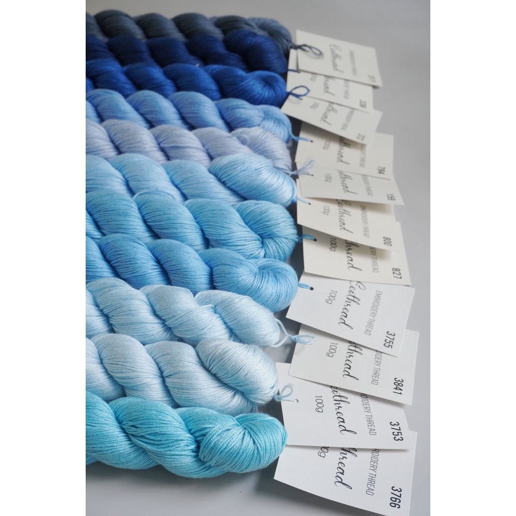 [Bảng 5/6] Chỉ thêu Eco-thread Tiệm tạp hóa nhà May nhuộm sinh học (giá 1 bó 100g) bảng màu xanh dương