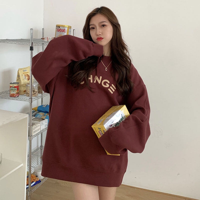 Áo sweater XINLANYASHE dáng rộng dài vừa phải in họa tiết phong cách Harajuku Hàn Quốc thời trang cho nữ