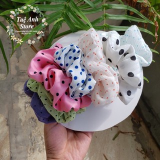 B48 Dây buộc tóc scrunchies các mẫu chấm bi