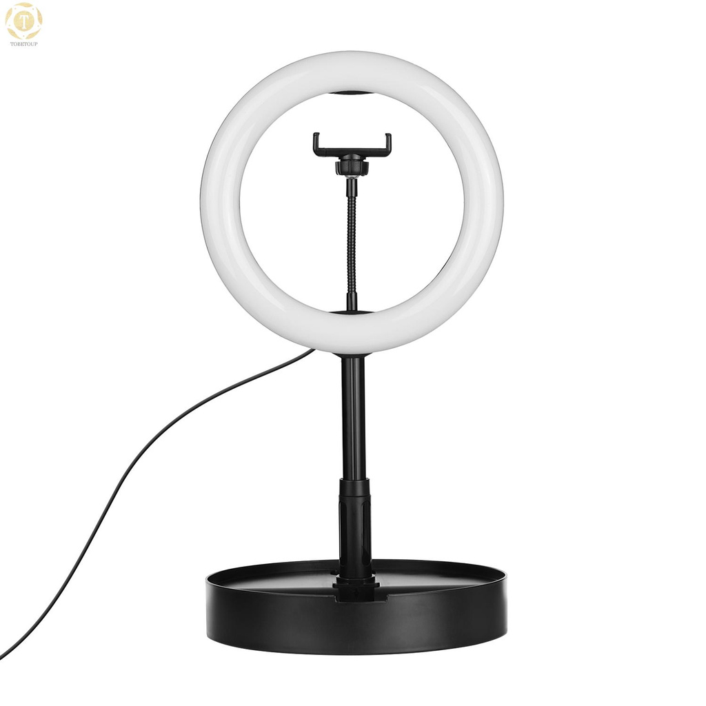 Shipped within 12 hours】 Portable 10 Inch LED Ring Light with Mobile Phone Holder Adjustable Light Stand and Disc-Shaped Base USB Powered Folding Fill Light for Selfie Live Streaming Studio Shooting Photography Lamp [TO]
