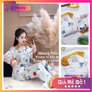 Đồ bộ pijama 💟💟 freeship giao nhanh trong ngày 💟💟 lụa satin tay dài họa tiết cao cấp