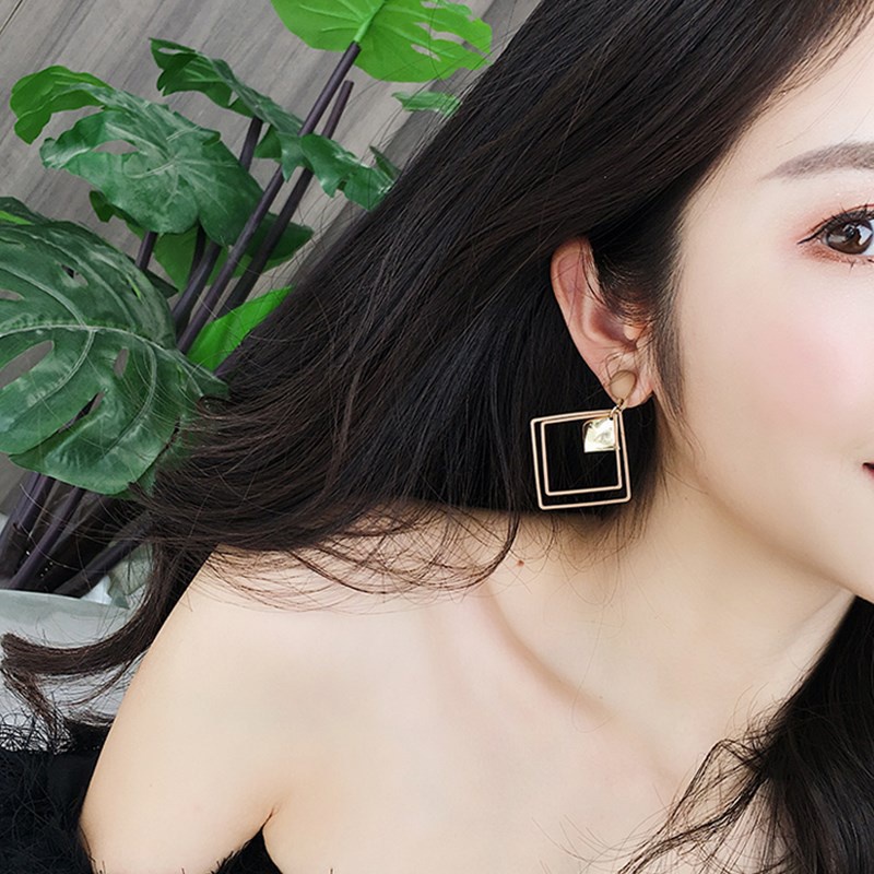 Bông Tai Mạ Bạc 925 Dáng Dài Kiểu Hình Học Phong Cách Hàn Quốc Chất Lượng Cao