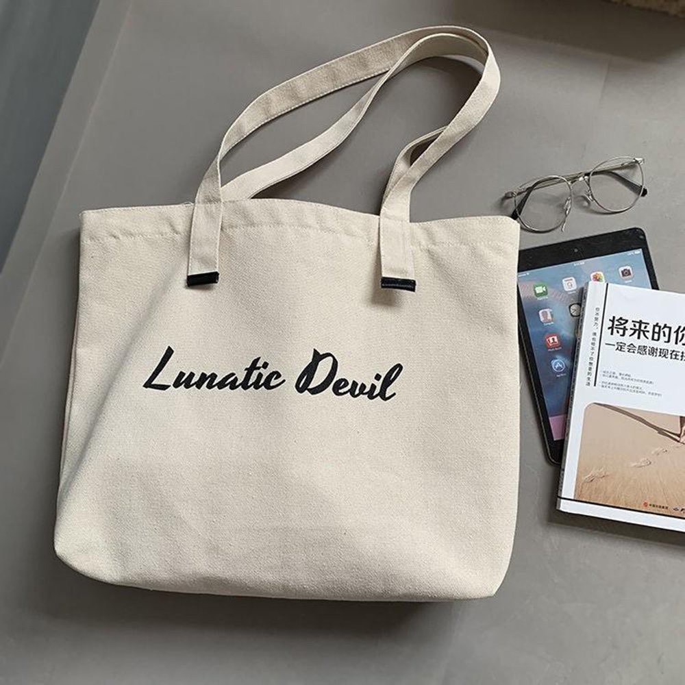 Túi Tote Vải Canvas  Đeo Vai Nữ phong cách Ulzzang Có Khóa Kéo chất liệu dày dặn