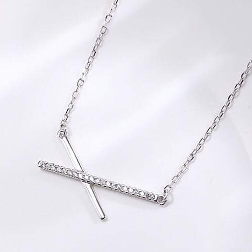 Dây chuyền bạc Van Jewelry V10204 Dây liền mặt thanh nghiêng