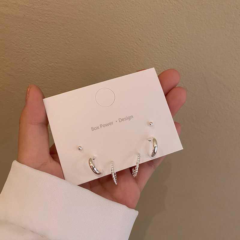 Khuyên Tai Ngọc Set Bông Tai Nữ Bộ Khuyên Tai Xỏ Lỗ Hình Chữ C Đính Đá Kim Cương Không Gây Dị Ứng Thời Trang Cho Nữ