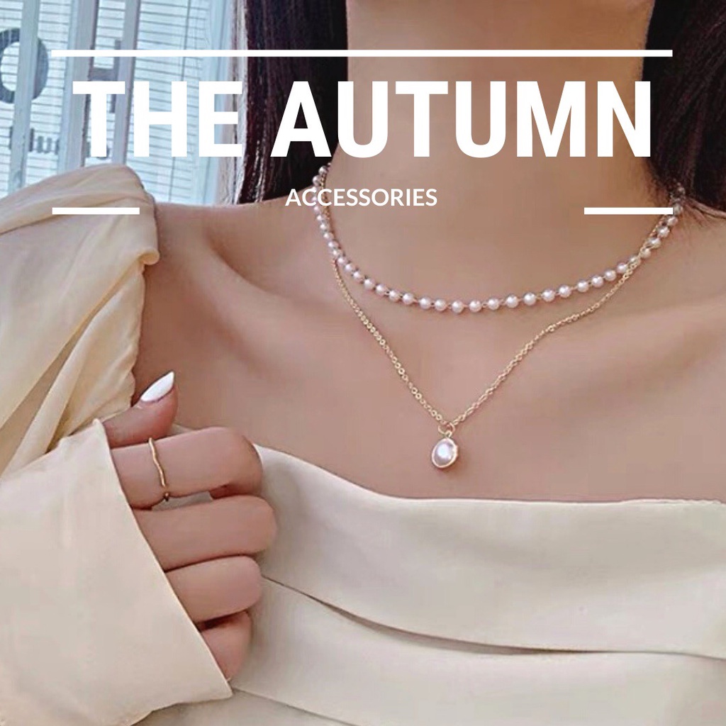 Dây chuyền 2 dây mạ vàng đính ngọc trai nhân tạo The Autumn Accessories - DC01